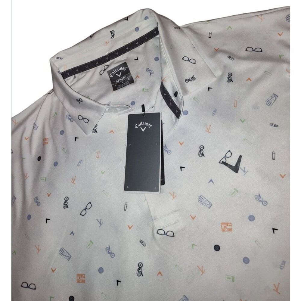 Callaway Opti-Dri Golf Polo Shirt All Over Print Men's Large White Stretch NWT